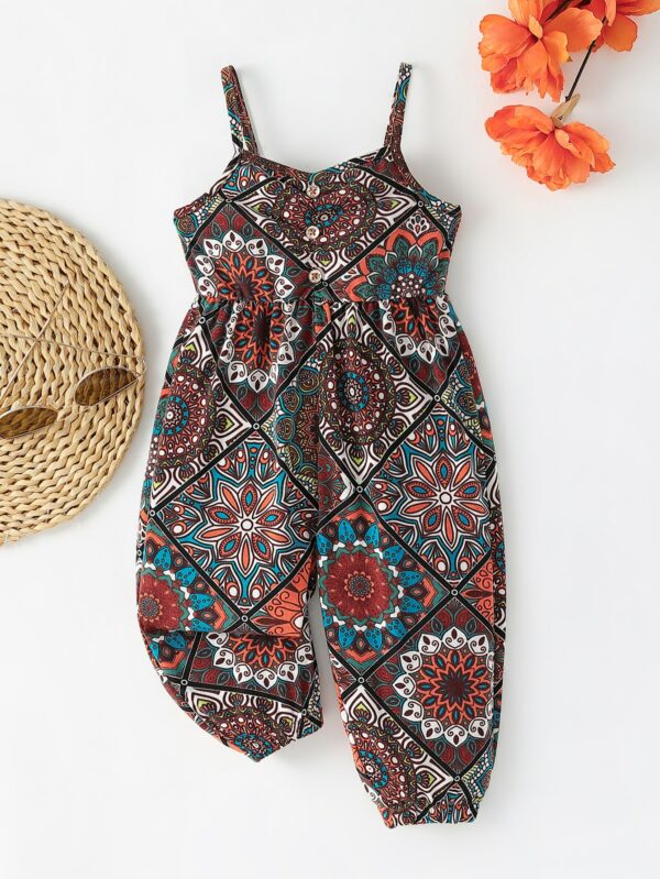 Scarf Print Cami Jumpsuit for Baby Girls: Trendy Summer Style | Adorable One-Piece Outfit for Fashion-Forward Toddlers