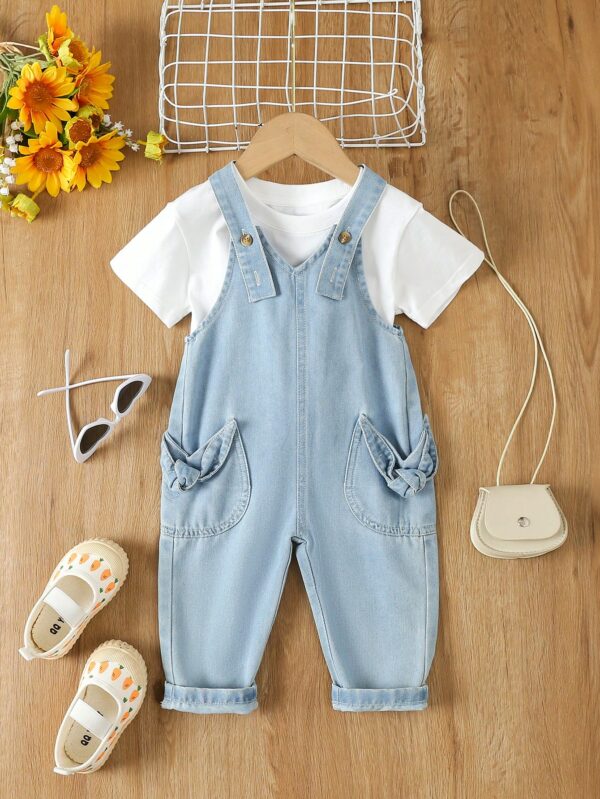 Denim Overalls with Bow for Baby Girls: Cute Dual Pocket Design | Versatile Toddler Outfit for Mix-and-Match Styling