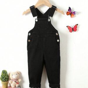 Adjustable Denim Overalls for Baby Girls: Flat Pocket Casual Style | Neutral Daily Fashion for Versatile Toddler Outfits