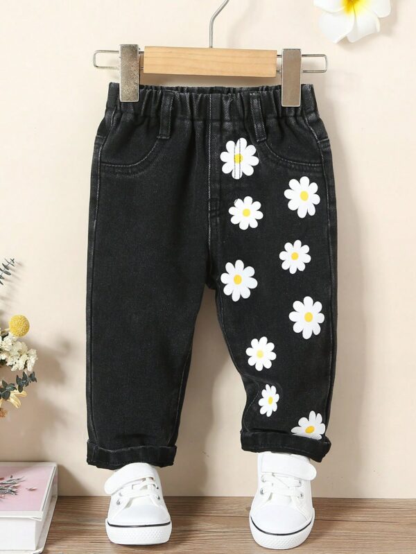 Floral Print Mom Jeans for Baby Girls: Cute Paperback Waist Style | Trendy Summer Holiday Fashion for Stylish Toddler Outfits