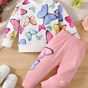 Charming Baby Girl Butterfly Print Sweatshirt and Sweatpants Set - Cozy Outfit for Stylish Comfort and Playful Days