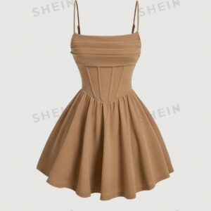 A-Line Pleated Dress for Women: Waist-Defining Strappy Elegance | Flattering Silhouette for Day-to-Evening Versatility