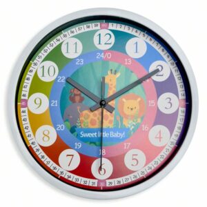 A Children's Creative Learning Digital Wall Clock, Zoo Lion Elephant Monkey Giraffe Pattern With A Sweep Second Movement Without Ticking, Will Not Affect Learning And Sleep, Suitable For School, Playground, Outdoor Learning Decorative Clock 8 "10" 12 "(No