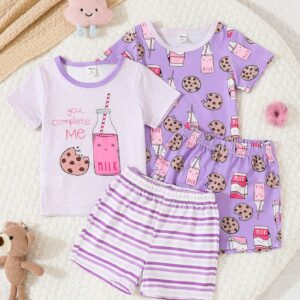 2 Multi-Piece PJ Sets for Baby Girls: Cute Printed Tees & Shorts | Comfy Short Sleeve Homewear for Cozy Toddler Lounging