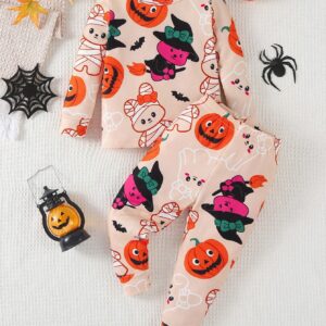 2-Piece Halloween PJ Set for Baby Girls: Cute Printed Long Sleeves | Snug Fit Sleepwear for Cozy Spooky-Season Toddler Nights