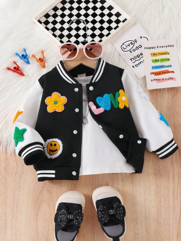 Embroidered 3D Letter Baseball Jacket for Baby Girls: Sporty Spring/Autumn Style | Cute Outerwear for Trendy Toddler Fashion