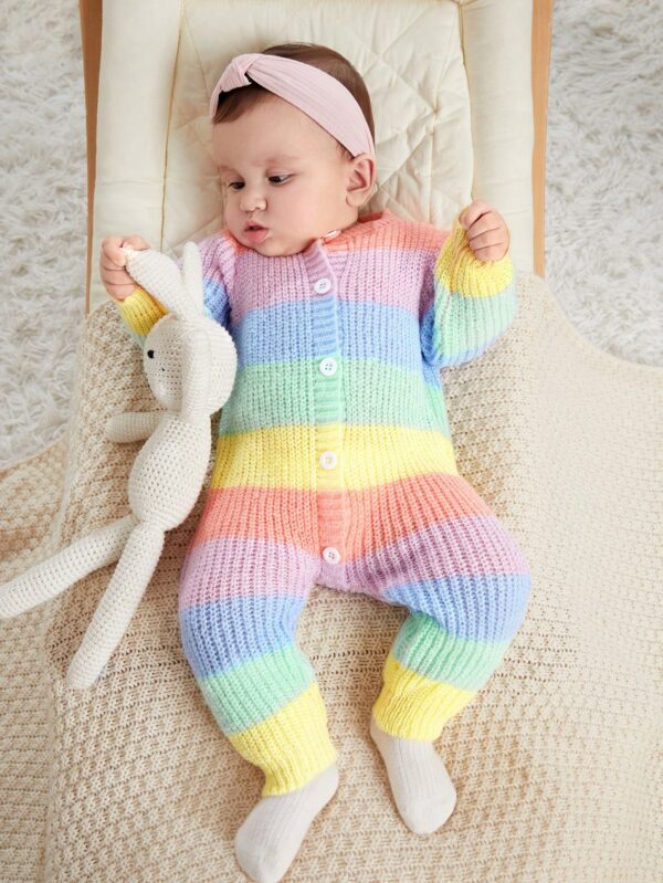 Cozy Striped Knit Romper for Newborn Girls: Colorful Fall/Winter Warmth | Adorable One-Piece for Baby's First Cold Season