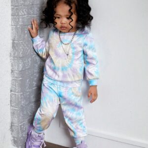 Tie-Dye Fleece Set for Baby Girls: Cozy Sweatshirt & Pants Combo | Cute Thick Winter Outfit for Trendy Toddler Warmth