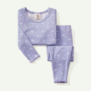 Adorable 2-Piece Baby Girl Snug Fit Pajama Set Featuring Ruffle Collar - Long Sleeve Top and Comfortable Pants for Sweet Dreams