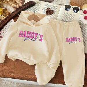 2-Piece Cozy Knit Set for Baby Girls: Letter Pattern Hoodie & Pants | Soft Casual Autumn/Winter Outfit for Toddler Comfort