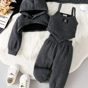 3-Piece Cropped Hoodie & Bib Pants Set for Toddler Girls: Autumn/Winter Fashion | Trendy Outfit Combo for Stylish Little Ones