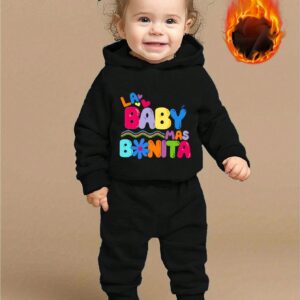 Adorable Baby Girl Colorful Letter Print Fleece Hoodie and Pants Set - Casual Fashion for Cozy Autumn and Winter Days