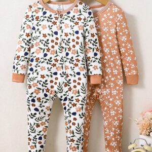 2-Piece Floral PJ Set for Infant Girls: Long Sleeve Jumpsuit & Snug Pants | Cozy Loungewear for Stylish Baby Comfort