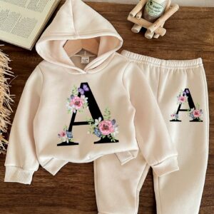 Vintage Botanical Floral Printed Hoodie Sweatshirt and Pants Set - Soft, Cozy Outfit for Baby Girl Flower Girls in Autumn and Winter