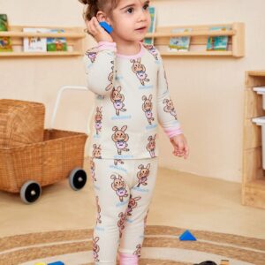 Adorable 2-Piece Baby Girl Apricot Pajama Set - Long Sleeve Bunny Print Top and Cozy Leggings for Sweet Dreams