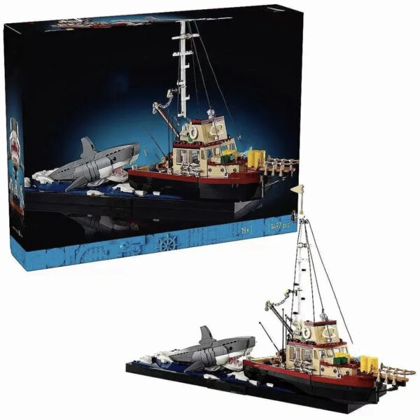 Jaws Diorama Building Set for Kids: Creative Shark & Boat Model | Pirate Ship Block Kit for Young Adventure Fans' Birthdays