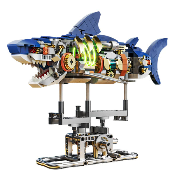 Mechanical Shark Model Kit for Kids: Illuminated Sea Life Building Set | Educational Block Toy with Display Stand for Young Ocean Enthusiasts