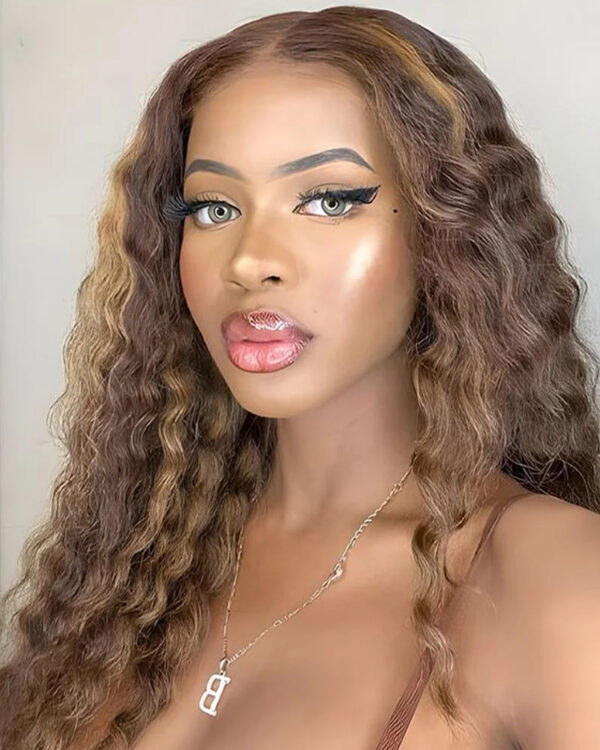 Highlight 13x6 HD Lace Wig for Women: Deep Wave Brazilian Human Hair | Glueless Curly Style, Affordable Clearance Price