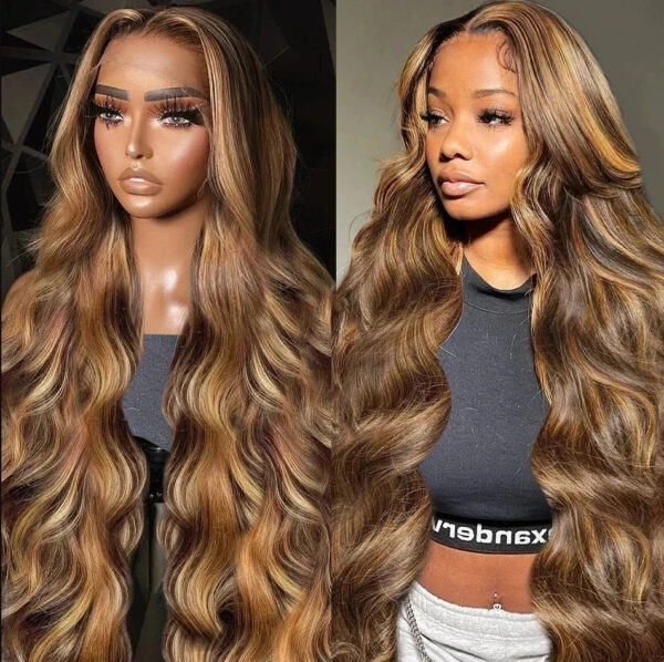 Honey Blonde Ombre Lace Front Wig for Women: 13x6 HD Glueless Body Wave | 100% Human Hair Highlight Style for Easy Wear-and-Go Glamour