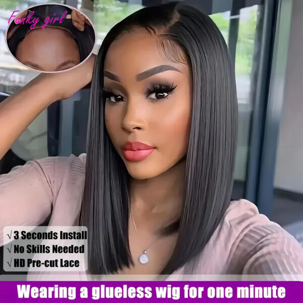 Glueless Straight Bob Wig for Women: Ready-to-Wear Human Hair | Affordable 4x4 Transparent Lace Closure for Natural-Looking Style