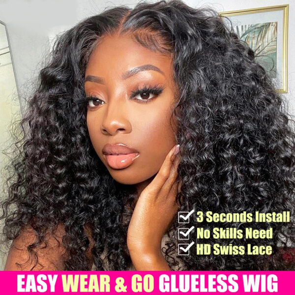 Pre-Cut Water Wave Wig for Women: 180% Density Glueless Style | Pre-Plucked Natural Curly Human Hair for Easy Wear-and-Go Glamour