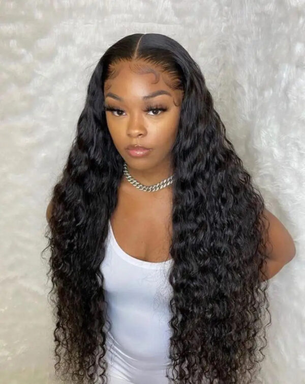 40 Inch Deep Wave Wig for Women: Brazilian 13x6 HD Lace Front | Pre-Plucked Curly Human Hair with Transparent Frontal, Extra-Long Glamour