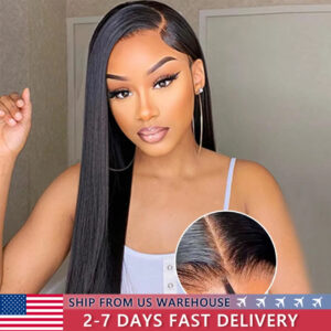 Bling Glueless Straight Wig for Women: Pre-Plucked 6x4 HD Lace | Pre-Cut 5x5 Closure Human Hair for Easy Wear-and-Go Sleek Style