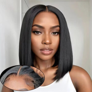 Wear-and-Go Straight Bob Wig for Women: Pre-Cut Human Hair | Glueless Short Style with No-Glue Lace Closure for Effortless Natural Look