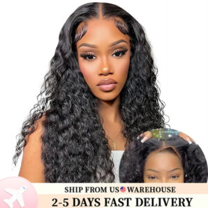 30 Inch Deep Wave Glueless Wig for Women: Pre-Plucked Curly Human Hair | 6x4 Transparent Lace Front for Easy Wear-and-Go Natural Style