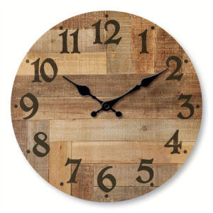 1pc Wooden veneer wall clock, Vintage style Brown wood texture design wall clock, round silent clock, suitable for living room b