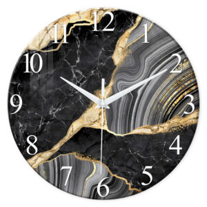 1pc 12-inch modern tempered glass wall clock, marble texture pattern design wall clock, home silent clock home decoration